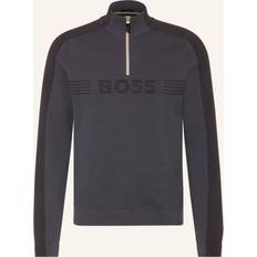 HUGO BOSS Green Jumpers HUGO BOSS Mens Knit Cotton 1/4 Zip Sweatshirt - Grey