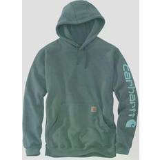 Hoodies - Turquoise Jumpers Carhartt Men's Mens Polycotton Stretchable Sleeve Logo Hooded Sweatshirt Top Sea Pine Heather