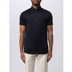 Armani Men Shirts Armani Blue Jersey Classic Short Sleeve Shirt - Marine