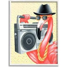 Wall Decor Stupell Industries Funky Retro Flamingo Boombox Music Geometric Pattern Graphic Art White Framed Art Print Wall Decor