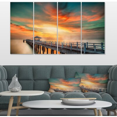 Wooden wall panels Design Art Wooden Pier - 4 Panels Landscape Photo Canvas Print Wall Decor