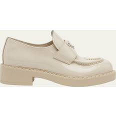 Beige Loafers Prada Chocolate Patent Leather Loafers Ivory