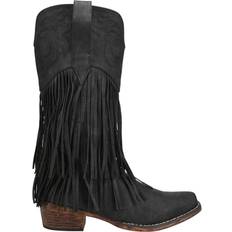 Roper Smooth Fringe Western Boots - Black