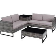 Grau Bargruppen tectake grey rattan corner Outdoor Bar Set