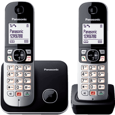 Panasonic KX-TG6852GB trådlös telefon med 2 handenheter lås upp till 1 000 telefonnummer, tydlig teckenstorlek, höga hörlurar, full duplex handsfree svart-silver