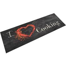 vidaXL Køkkentæppe 60x180 Cooking-design vaskbart Sort, Multifarve cm