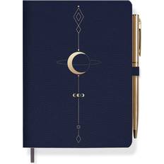 Gel Pens fringe vegan leather journal with slim pen, 192 lined pages, 4.5 x 6.5 inches, moon tattoo jps058