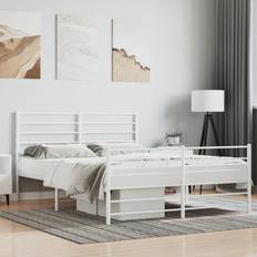vidaXL Metal Bed Frame with Headboard 140x190 cm White