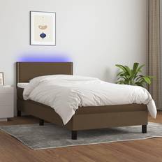vidaXL Kontinentalseng Med LED-Lys 90x200 cm Stof Mørkebrun Rammeseng
