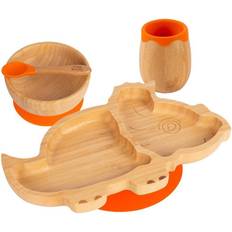 Baby Dinnerware Dinosaur Bamboo Suction Baby Feeding Set 4pc Orange