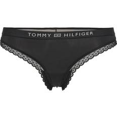 Tommy Hilfiger Tonal Logo Lace Thong - Black