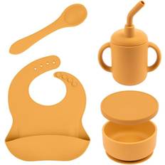 Baby Dinnerware Baby Silicone Suction Weaning Set 4pc Ochre