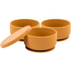 Baby Silicone Suction Bowls with Lid Pack of 3 Ochre