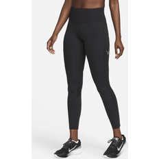 Denim/Jeansstof - Voksen Tights Nike Fast-7/8-leggings med grafik, mellemhøj talje og lommer til kvinder sort