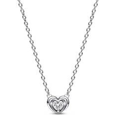 Pandora Halsketten Pandora Radiant Heart & Floating Stone Collier Necklace - Silver/Transparent