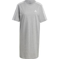 Adidas Essentials 3-Stripes Boyfriend Tee Dress - Medium Grey Heather/White Female