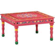 Red Coffee Tables vidaXL Pink Hand Painted Solid Wood Mango Coffee Table