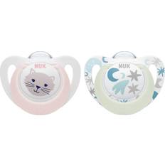 Pink Pacifiers Nuk Star Night & Day Baby Pacifier 0-6M BPA Free Silicone Pink Cat 2Pk