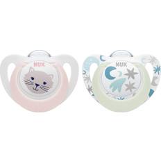 Nuk Nappar Nuk Star-babynapp 0–6 månader Nappar för hela dygnet BPA-fri silikon Rosa katt 2 st