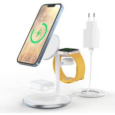 Bigbuy Tech Induktiv laddningsstation, 3-i-1 sladdlös, trådlös laddare, kompatibel med Mag Safe laddare för IPhone14 13 12 Pro Max/Plus/Pro/Mini, Apple Watch Ultra/8/7/SE/6/5/4/3/2, AirPods