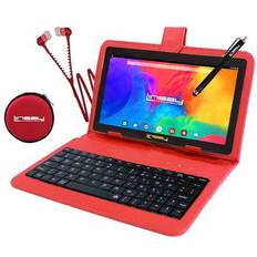 Linsay 7" Quad Core 2GB RAM 64GB Storage Android 13 WiFi Tablet with case Red Leather Case, Pop Holder and Pen Stylus