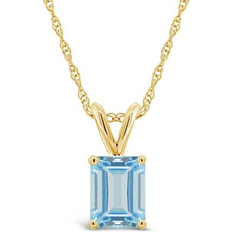 Celebration Gems 14k Gold Emerald Cut Aquamarine Pendant Necklace, Women's, 18" Blue