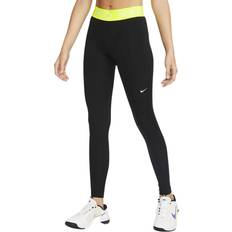 Slim - Women Tights Nike Women's Pro Mid Rise Mesh Panelled Leggings - Black/Volt/White