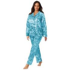 Turquoise - Women Pajamas Amoureuse Plus Women's The Luxe Satin Pajama Set in Deep Teal Paisley Size 30/32 Pajamas