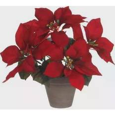 Rojo Plantas Artificiales Mica Decorations Poinsetia Roja En Maceta Gris 27x35 cm Planta Artificial