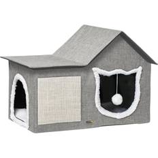 Katter - Katthus Husdjur Pawhut Cat House with Scratching Area 65x41x45.5cm
