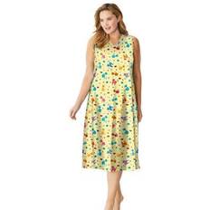 Women - Yellow Nightgowns Plus Women's Long Sleeveless Sleepshirt by Dreams & Co. in Yellow Cats Size 3X/4X Nightgown