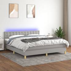 vidaXL Ramsäng Med Madrass & LED Ljusgrå 160x200 cm Tyg Kontinentalsäng