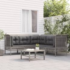 Rotin Synthétique Ensembles de Salon d'Extérieur vidaXL Jardin 5 pcs Avec Coussins Gris Résine Tressée Ensemble de Salon d'Extérieur