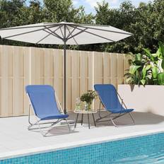 Textile Sun Chairs vidaXL Folding Beach Chairs 2 pcs Blue Textilene and Powder-coated Steel