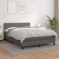 140cm Camas con Estructura vidaXL Box Spring Colchón Cuero Sintético Gris 140x200 cm Cama con Estructura