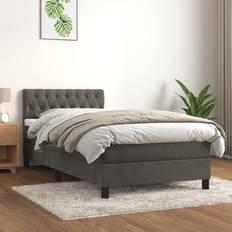 Eenpersoonsbed Bedframes vidaXL Box Spring Colchón Terciopelo Gris Oscuro 90x190 cm Cama con Estructura