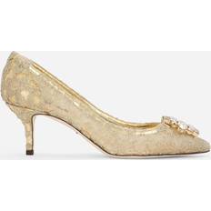 Damen - Golden Pumps Dolce & Gabbana Lurex lace rainbow pumps with brooch detailing gold