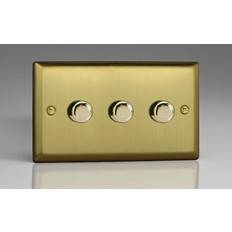 Varilight JBDP303 Classic Brushed Brass 3 Gang 2-Way Push On/Off LED Dimmer 0-120W V-Pro