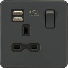 Knightsbridge Screwless 13A 1G switched socket with dual USB charger 2.4A Anthracite