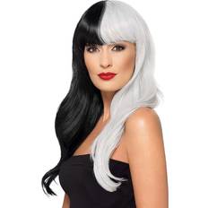 Grå Lange parykker Kostumer Smiffys Deluxe Wig, Half & Half With Fringe Fancy Dress