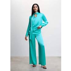 Turquoise - Woman Trousers Mango Palazzohose aus Satin