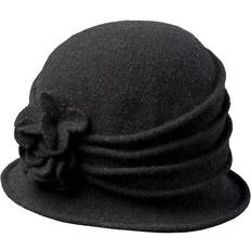 Scala Knit Wool Flower Cloche Hat - Black