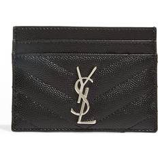 Saint Laurent Wallets & Key Holders Saint Laurent YSL Grain de Poudre Leather Card Case, Silvertone Hardware - BLACK