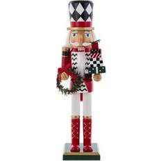 Kurt Adler Red White Black Holding Gift Box Wreath Nutcracker