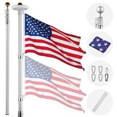 Cheap Flagpoles Yeshom 20Ft Sliver Telescopic Flagpole Kit