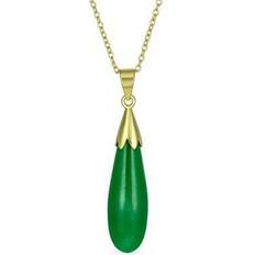 Smycken Bling Jewelry Semi Precious Green Gem Jade Elongated Teardrop Shape Dangle Pendant - 14K Gold