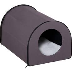 Heated outdoor cat house Pawhut Dome Heated Cat House Portable Pet Shelter Kitty