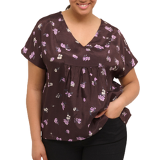 Kaffe Curve Kcjama Blus SS Dam - Brun/Lila/Blå Blomma
