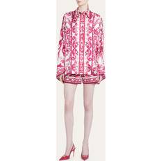 Dolce & Gabbana Shirts Dolce & Gabbana Maiolica Printed Twill Shirt With Slits tris_maioliche_fuxia