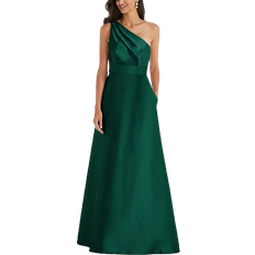 Alfred Sung Draped One Shoulder Satin Maxi Dress - Hunter Green